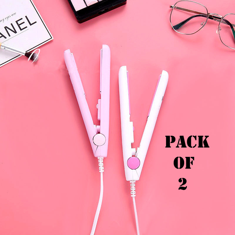 Set of 2 High-Quality Mini Portable Hair Straighteners with Plastic Cases - Girly Goods Hub