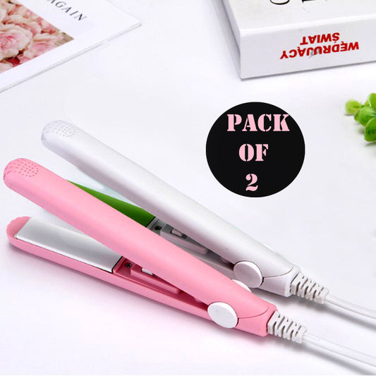 Set of 2 High-Quality Mini Portable Hair Straighteners with Plastic Cases